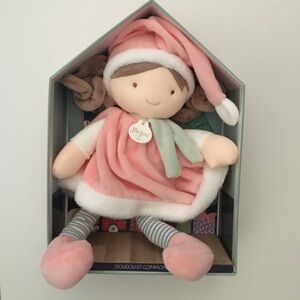 NEW Baby Doll Pink Dress & Stocking Hat In Gift Box Light Complexion Brown Hair